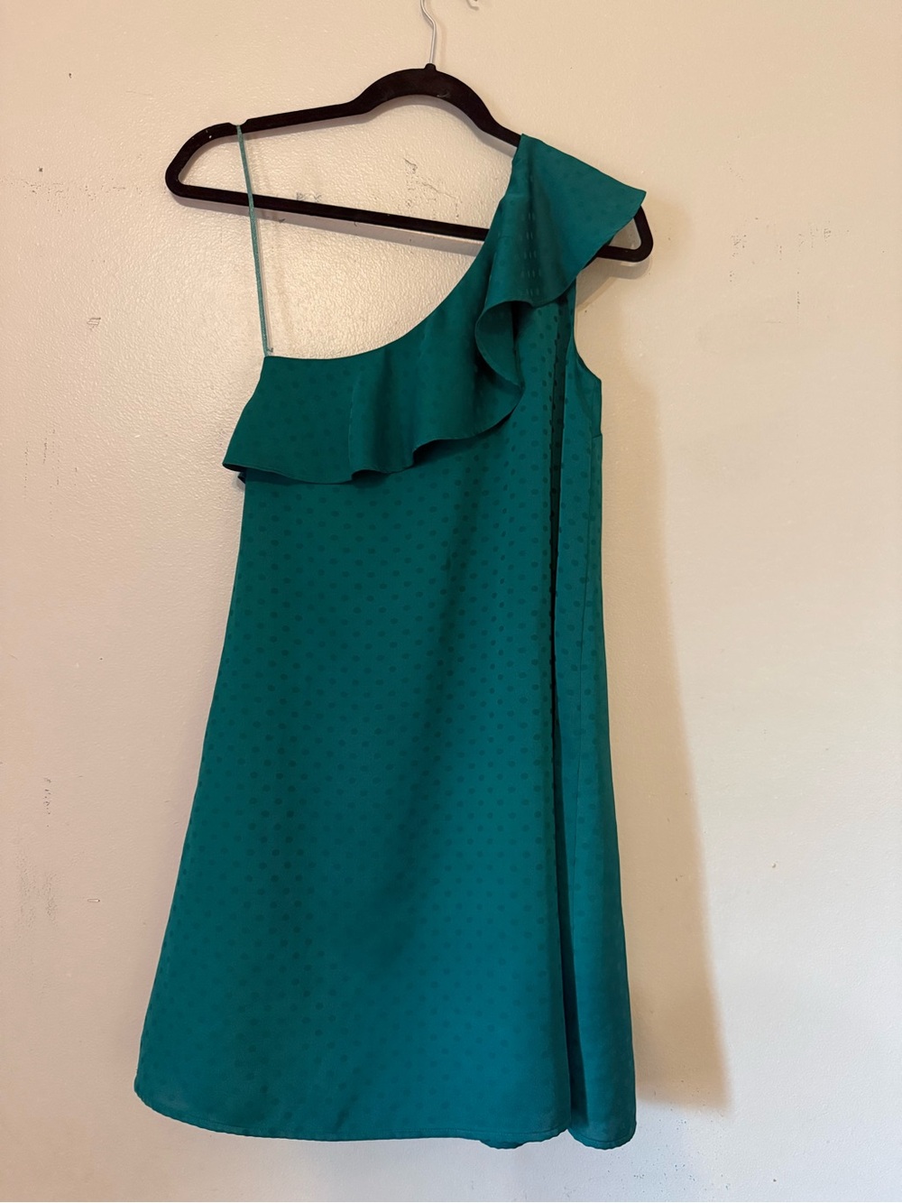 LOFT Teal One-Shoulder Ruffle Dress